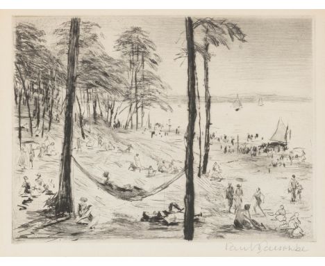 Paeschke, Paul (Berlin 1875-1943) Berlin - Am Wannsee  Sonntägliches Treiben am Havelufer mit Picknick, Badevergnügen und Pau