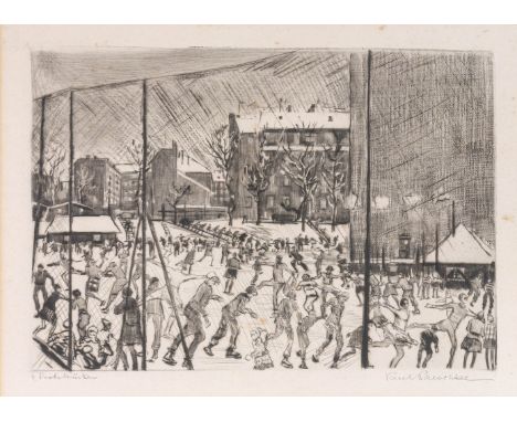 Paeschke, Paul (Berlin 1875-1943) Berlin – Eisbahn im Friedrichshain  Radierung. Bleistift sign. u. "4. Probedruck". 23,5×33 