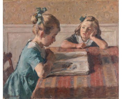 Clement, Gad Frederik Frederiksberg, Kopenhagen 1867-1933) Zwei Mädchen am Tisch, wohl die Töchter des Künstlers  Sign. Öl au