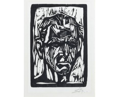 Dix, Otto  (Gera, Singen/Hohentwiel 1891-1969) Selbstbildnis  1960 Holzschnitt auf Papier. Mit Bleistift sign. 21×14,5 auf 26