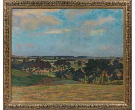 Säwert, Karl (Tornow/Warthe, Berlin 1888-1958) Hügelige märkische Landschaft mit Kiefernallee  Sign. Lwd. 101×120 cm. (Leicht