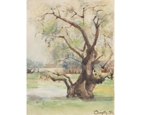 Douzette, Louis (Tribsees, Barth 1834-1924) Baumstudie in Parklandschaft  Sign. u. dat. (18)93. Aquarell auf festem Papier, a