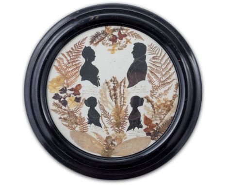 Scherenschnittkünstler (1. H. 19. Jh) Vier Porträt-Silhouetten einer Familie Martin  Schwarzes Papier mit Nadelstichkonturier