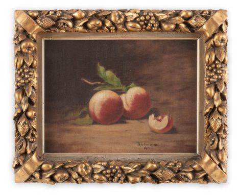 Thielemann, Alfred  (Lemförde, 1883-ca. 1939) , wohl Pfirsichstillleben  Sign. u. dat. 1901. Öl auf Lwd. 27,5×35,5 cm. R. (59