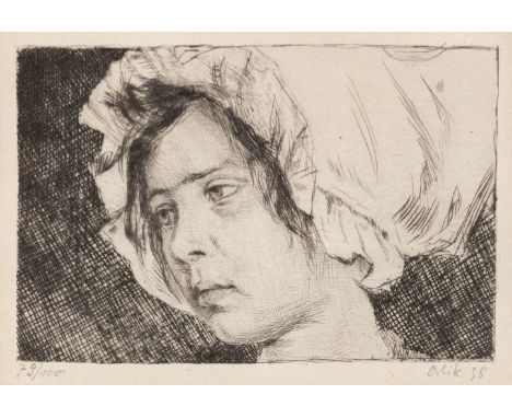 Orlik, Emil (Prag, Berlin 1870-1932) Mädchen mit Haube  1898 Radierung. Bleistift sign., num. 79/100 u. dat. (18)98. Darstell