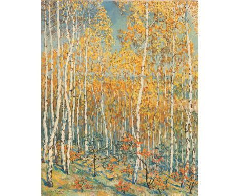 Riesen, Alexander von (Moskau, Berlin 1892-1964) Birkenwald im Herbstlicht  Monogr. u. dat. A.v.R. 1938. Öl auf Karton. 45,5×