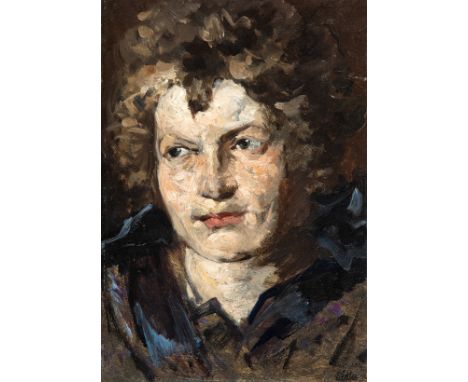 Seiler, Carl (Wiesbaden, München 1846-1921) Frauenkopf mit wirrem Haar  Malkarton. 30×20 cm. Stempelsignatur und rückseitig N
