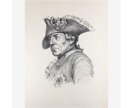 König Friedrich II. von Preußen  um 1930 Brustbildnis. Lithographie. Im Stein monogr. MW. Ca. 40×30 cm. R. (58047)