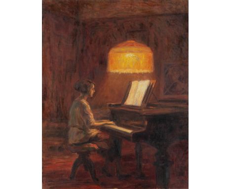 Commichau, Armin (Bialystock/Polen, Starnberg 1889-1961)  Dame im Lampenschein am Flügel sitzend  Sign. u. dat. (19)29 (?). Ö