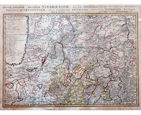 Weimar-Thüringen  um 1740 Sectio inferior, Ducatum Vinariensem ... Kupferstich mit Grenz- und Flächenkolorit. 32×47 cm. Homan
