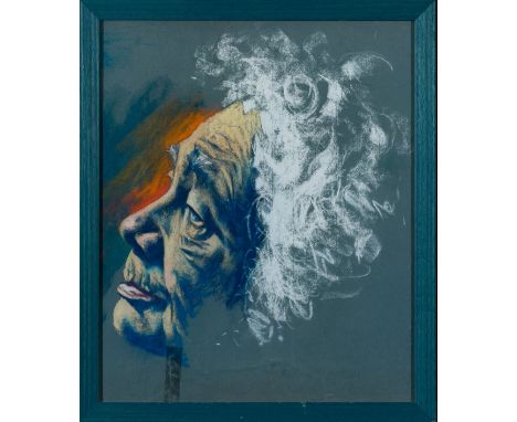 Jensen, Ole (d. i. Hans Döpke, Berlin 1924-1977) Die Schauspielerin Tilla Durieux  mit weißem Haar im Profil. Farbkreide. 47,