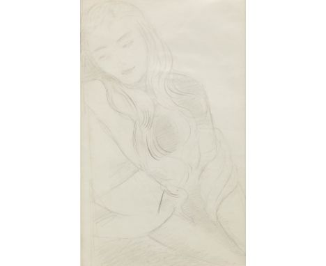 Berlewi, Henryk  (Warschau, Paris 1894-1967) Junge träumende Frau  Unbez. Bleistift auf chamoisfarbenem Papier. 27×17 cm (Pas