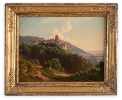 Fries, Bernhard (Heidelberg, München 1820-1879) , zugeschriebenBlick auf das hochgelegene Heidelberger Schloss   In der Ferne