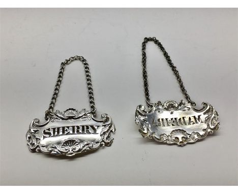 Pair of Antique Silver Sherry & Madeira Decanter Labels silver hallmarks to back 