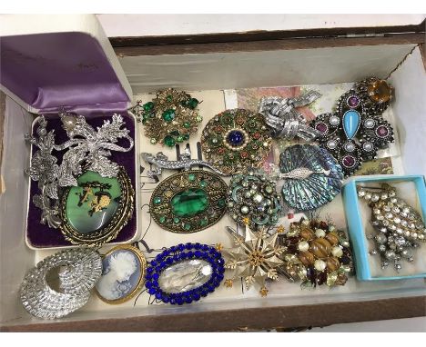 Large collection of vintage costume jewellery to include enamel belt cameo brooch scent bottle ect 