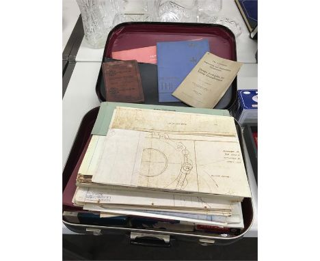 Vintage Suitcase containing blue prints ect 