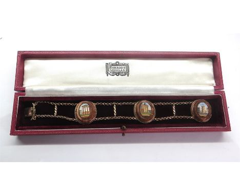 Antique Gold Mounted Micro Mosaic Bracelet ..gold stone set with micro mosaic panels each panel measures approx 24mm by 19mm 