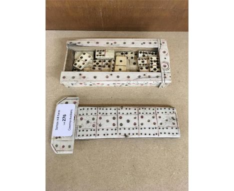 Early bone 19th century Prisoner of war domino box and counters  approx 30 dominoes