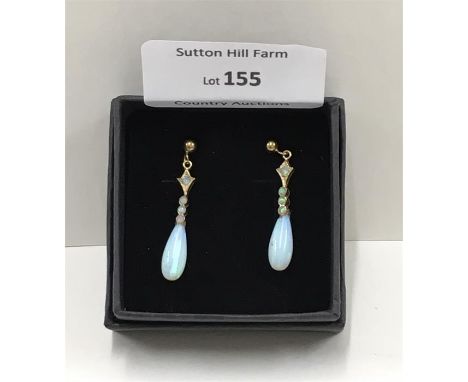 Pair of gold and opal drop earrings 