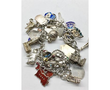 Vintage Silver  & enamel Charm Bracelet weight 63g