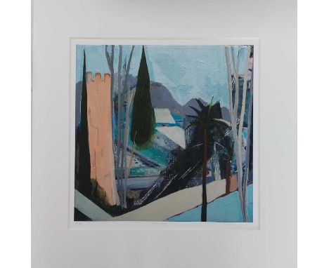 MAGGIE JAMES limited edition (4/100) print - 'House and Trees', 60 x 59cmsComments: mounted, glazed and framed in black