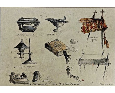JOHN MACFARLANE mixed media - 'Props from Tosca, Metropolitan, New York', 52 x 65cmsComments: black frame glazedJohn Macfarla