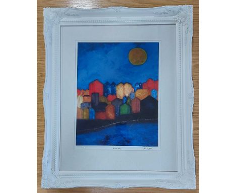 PAULINE THOMAS limited edition (15/495) giclee print - 'Coastal Village', 60 x 50cmsComments: mounted, glazed and framed in w