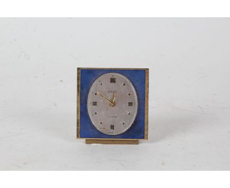Art Deco type Europa alarm clock, made in Germany, with baton hours and luminous hands, blue surround, 7cm high