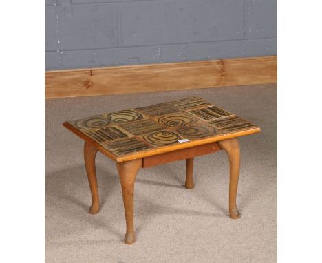 20th Century tile top coffee table, set with twelve tiles with abstract motifs, 56cm wide&nbsp;