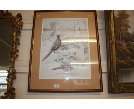 A framed and glazed limited edition print "Pheasants in Mid Suffolk"