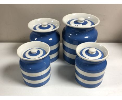 Four T G Green Cornish ware blue and white storage jars (4)