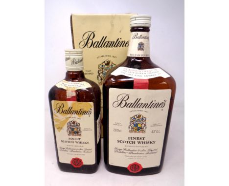 Two bottles of Ballantine's Finest Scotch Whisky (200cl, boxed, and 70cl).