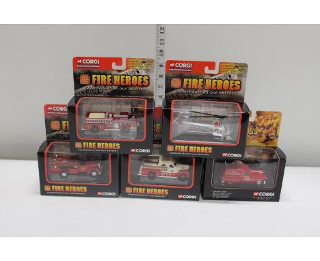 Five boxed Corgi Fire Heroes die-cast models 