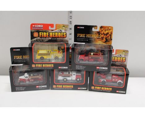 Five boxed Corgi Fire Heroes die-cast models 