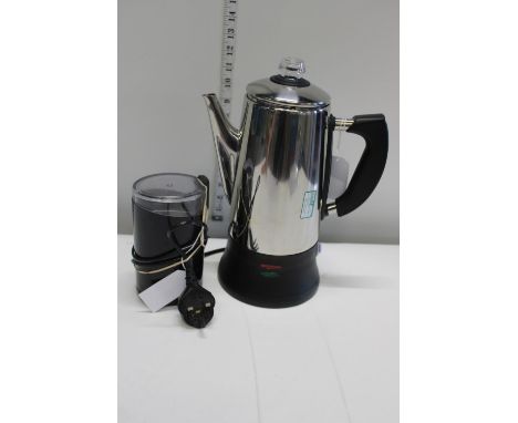 A Stainless steel coffee pot &amp; coffee grinder 