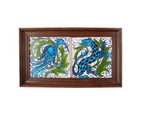 JOHN PEARSON (1859-1930) TWO-TILE FRAMED PANEL, CIRCA 1900 painted earthenwareDimensions:each tile 10.3cm square
