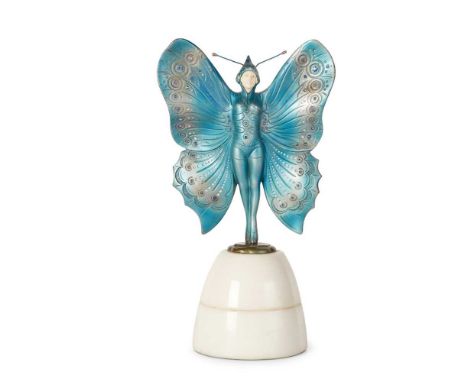 Y RICHARD LANGE (1879-1944) FOR ROSENTHAL UND MAEDER BUTTERFLY GIRL, CIRCA 1925  patinated bronze, set with cut blue stones, 