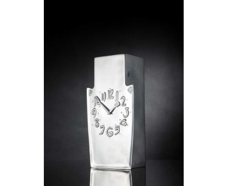 ARCHIBALD KNOX (1864-1933) FOR LIBERTY & CO., LONDON RARE CRUCIFORM 'TUDRIC' CLOCK, CIRCA 1902  model 098, pewter, inlaid wit