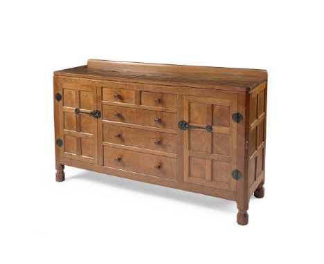 ROBERT ‘MOUSEMAN’ THOMPSON (1876-1955) SIDEBOARD, 1950's oak, with carved mouse signatureDimensions:152cm wide, 93.3cm high, 