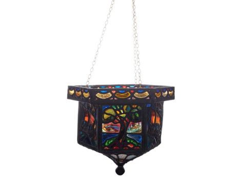 ENGLISH ARTS & CRAFTS HALL LANTERN, CIRCA 1910 stained and leaded glassDimensions:30.5cm diameter, 30cm high