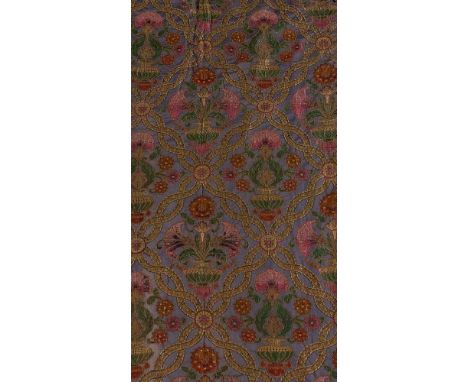 ENGLISH PAIR OF CURTAINS, CIRCA 1910 machine-embroidered silk and metal threads on a silk ground, lined and interlinedDimensi