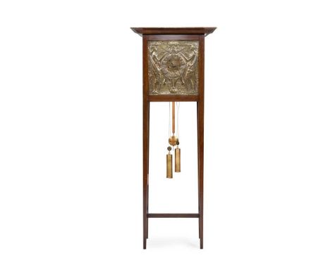ATTRIBUTED TO MARGARET THOMSON WILSON (1864–1912) GLASGOW SCHOOL STANDING CLOCK, CIRCA 1900 repoussé-decorated brass dial, st