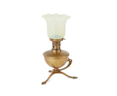 W. A. S. BENSON (1854-1924) TABLE LAMP, CIRCA 1900 brass, with an opalescent glass shade, stamped maker's mark W.A.S. BENSOND