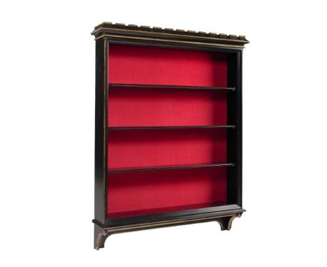 GEORGE EDMUND STREET (1824-1881) REFORMED GOTHIC HANGING BOOKCASE, CIRCA 1880 ebonised and gilded wood, with later silk backi