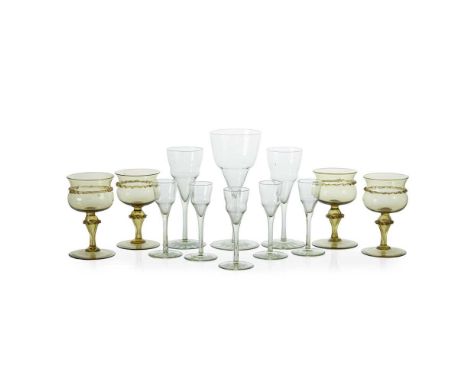 Vintage Clear Crystal Wine and Cordial Glasses with Jagged Stems