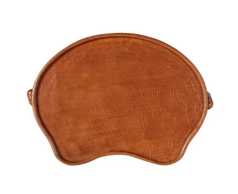 ROBERT ‘MOUSEMAN’ THOMPSON (1876-1955) KIDNEY-SHAPED TRAY, 1950's-60's oak, with two carved mice signaturesDimensions:46cm wi