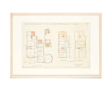 CHARLES SPOONER (1862-1938) FOUR ARCHITECTURAL DESIGNS, HERTFORDSHIRE, 1900-1911 pen and ink, watercolour and graphite, inscr