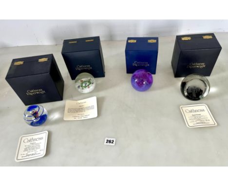 4 boxed Caithness paperweights - Royal Portrait Charles &amp; Diana, Laticino, Enigma and unnamed