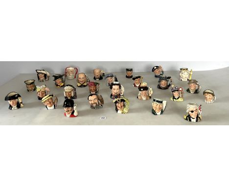 27 small Royal Doulton toby and character jugs - The Lumberjack, The Wizard, Santa Claus, Pied Piper, North American Indian, 