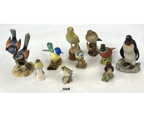 10 ceramic bird figures by Goebel, Crown Derby, Crown Staffordshire, Aynsley, Beswick &amp; others